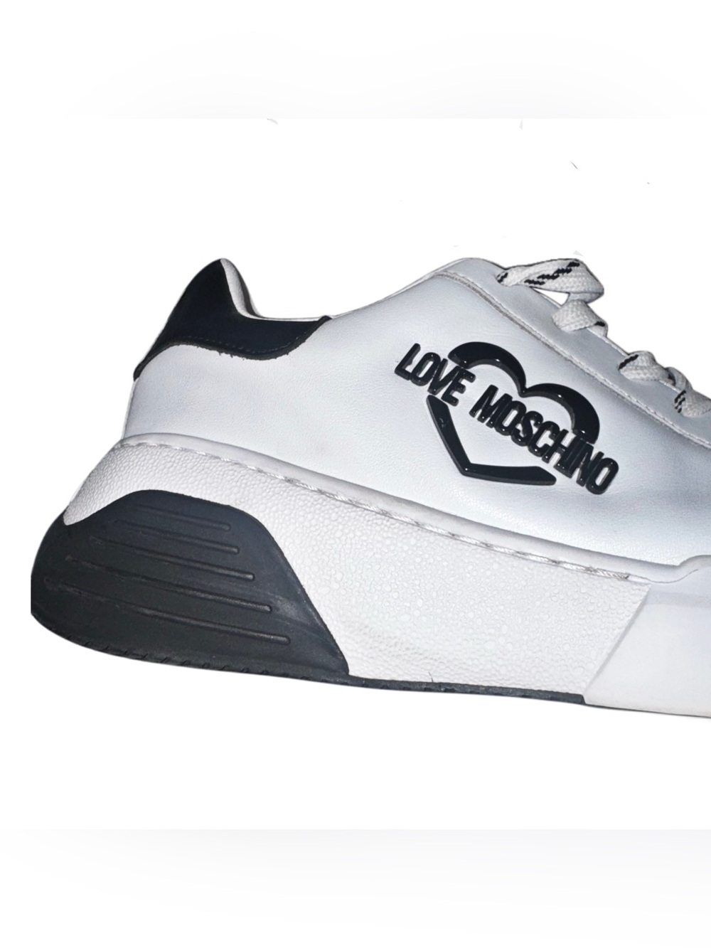 LOVE MOSCHINO - Logo Plaque Leather Platform Sneakers - White & Black - Picture 6 of 12